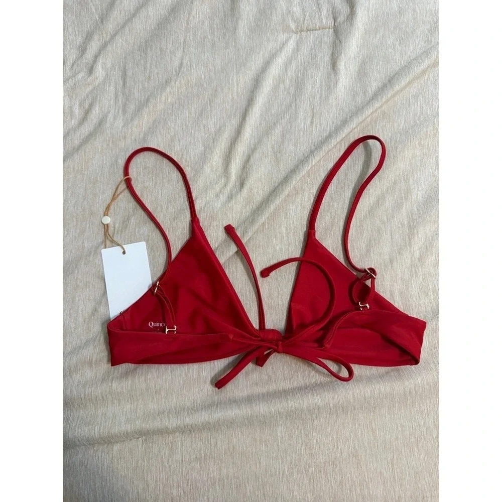 quince italian knotted triangle bikini top bathing suit in cherry red medium
